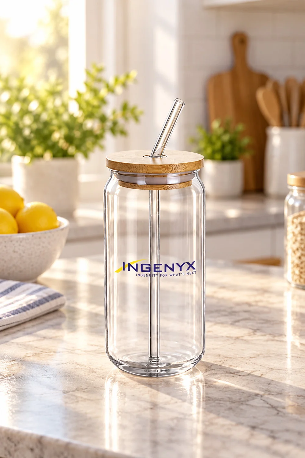 Alternative view of 16oz Glass Tumbler w/ Straw